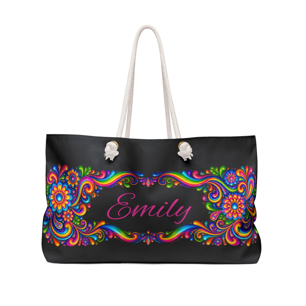 Personalized Floral Weekender Bag – Colorful Boho Tote with Name (Emily)