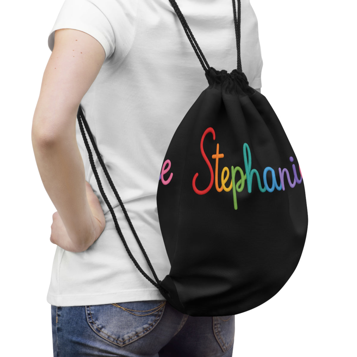 Personalized Rainbow/Solid Name Drawstring Bag