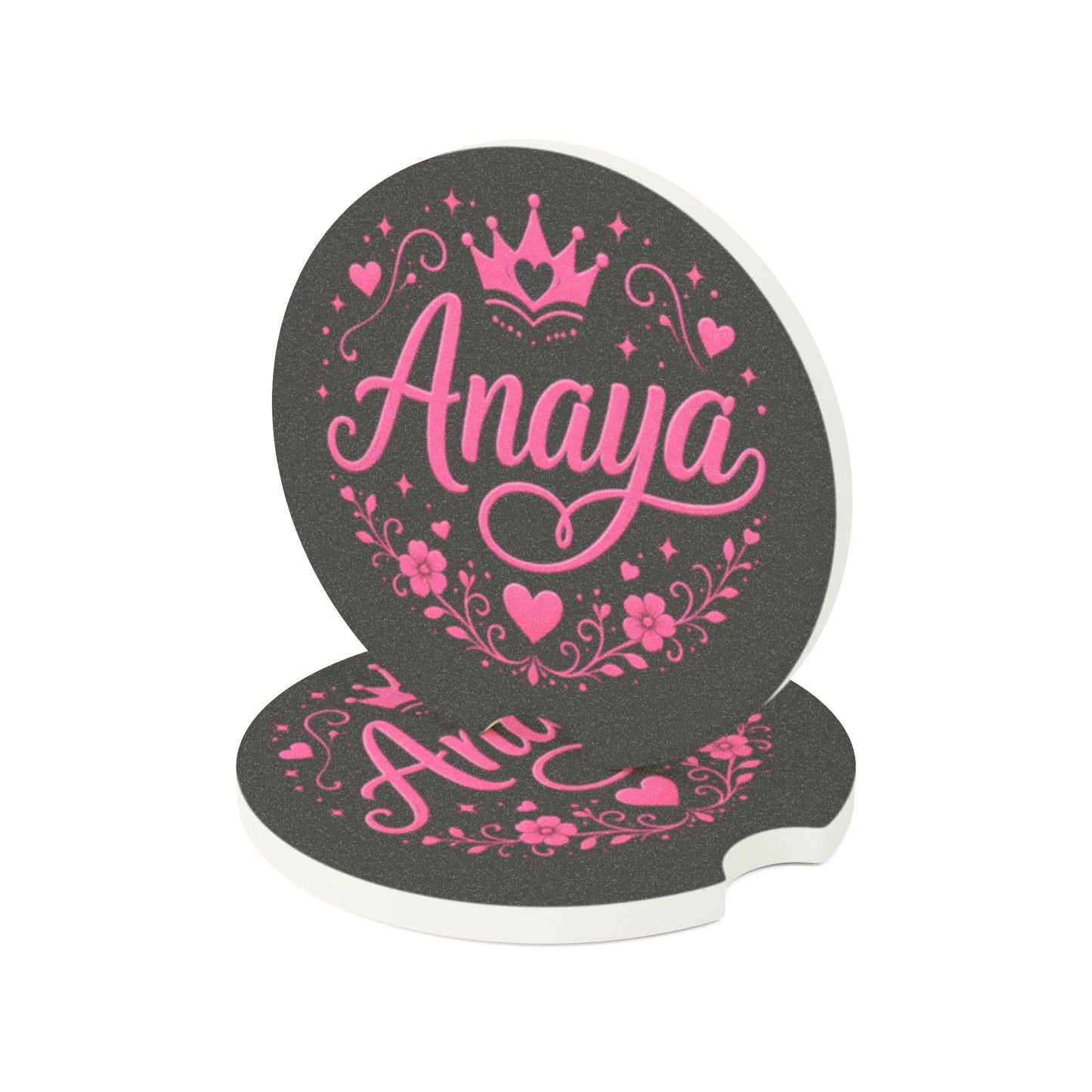 Personalized Soapstone Car Coaster — Pink Princess Name Monogram