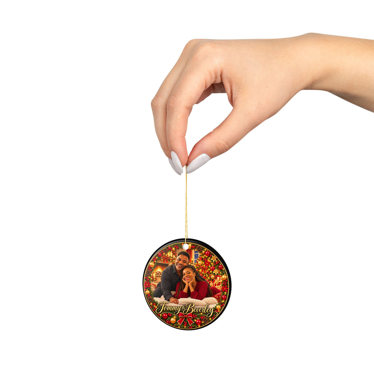 Personalized Double-Sided Ceramic Christmas Ornament With Names and Likenesses