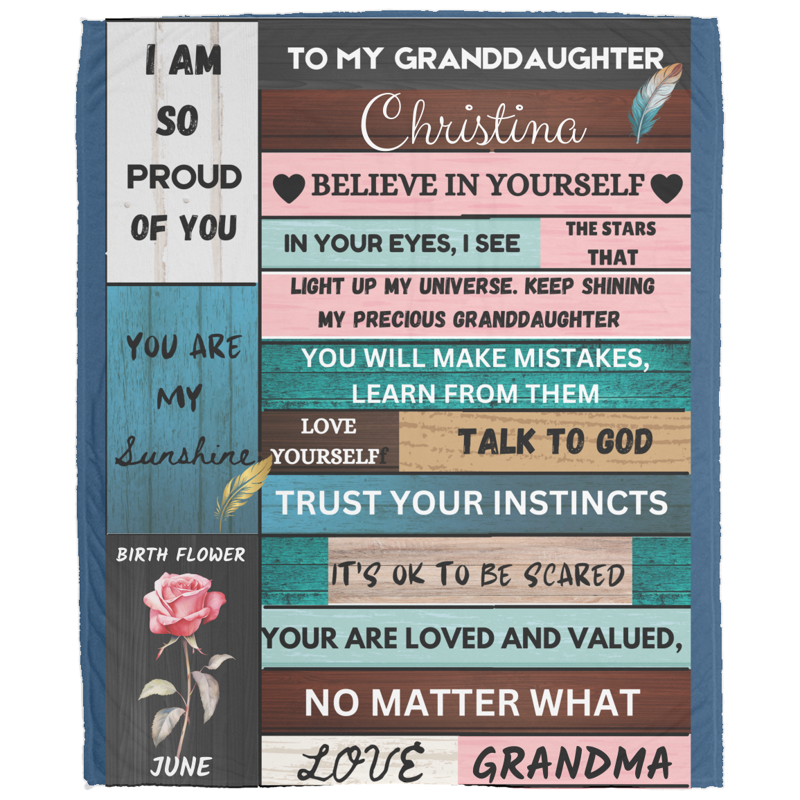 To My Granddaughter Personalized Name Blanket, Soft Fleece Blanket