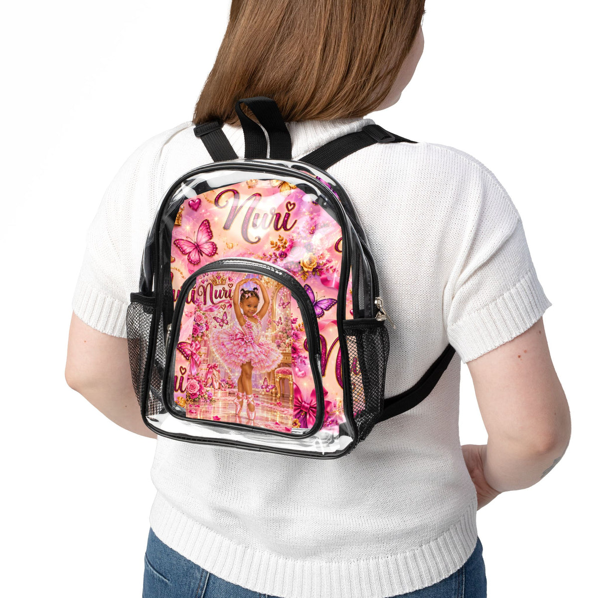 Copy of Copy of Copy of Personalized Pink Ballet Girl Clear Backpack - Name and likeness