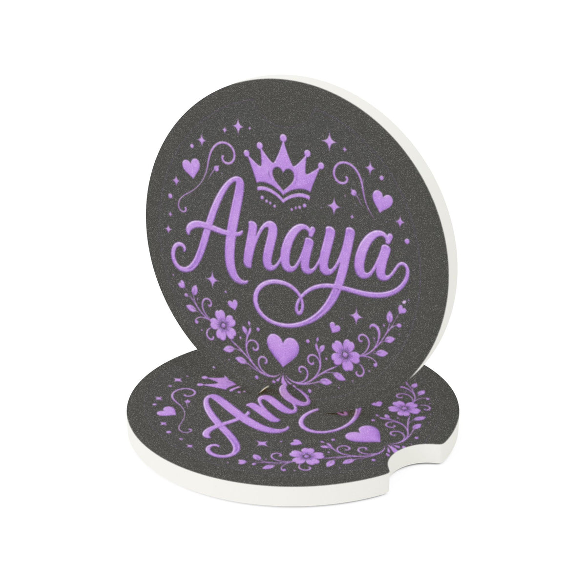 Personalized Soapstone Car Coaster — Purple Princess Name Monogram