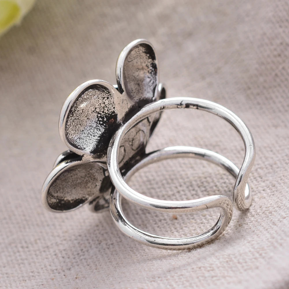 Exaggerate Big Flower Thai Silver Ladies Party Ring