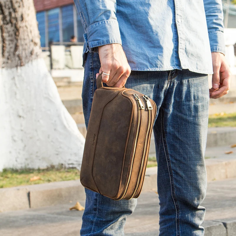 Personalized Genuine Leather Cosmetic Bag Men Luxury Large