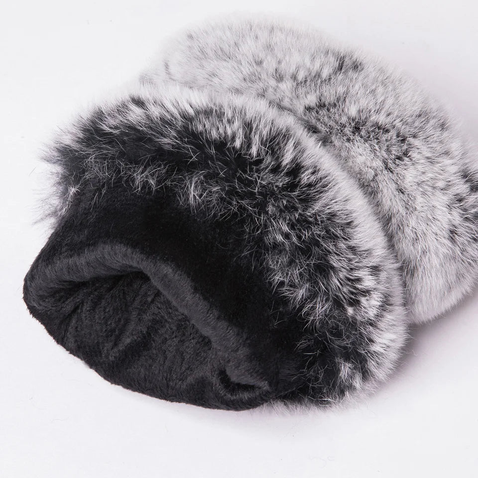 Genuine Leather Rex Rabbit Fur Fingerless Driving Gloves Plaid