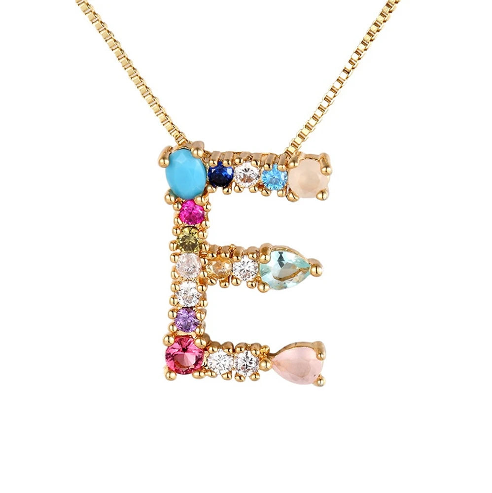 Colorful Initial Letter Necklace Multicolor Rainbow