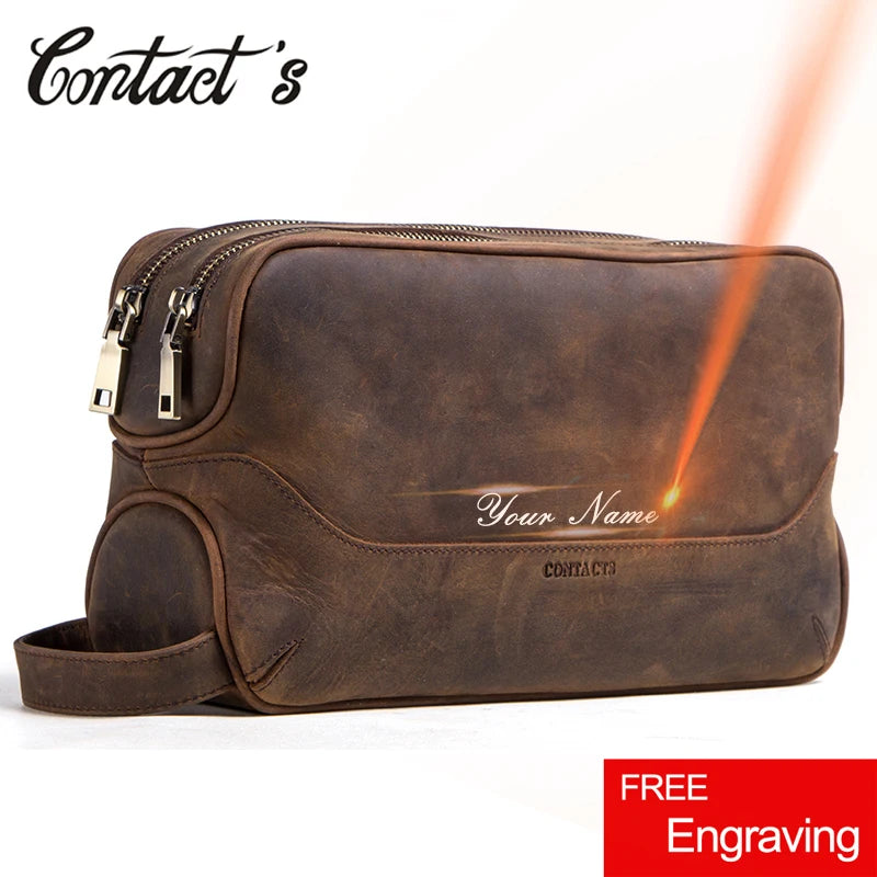 Personalized Genuine Leather Cosmetic Bag Men Luxury Large