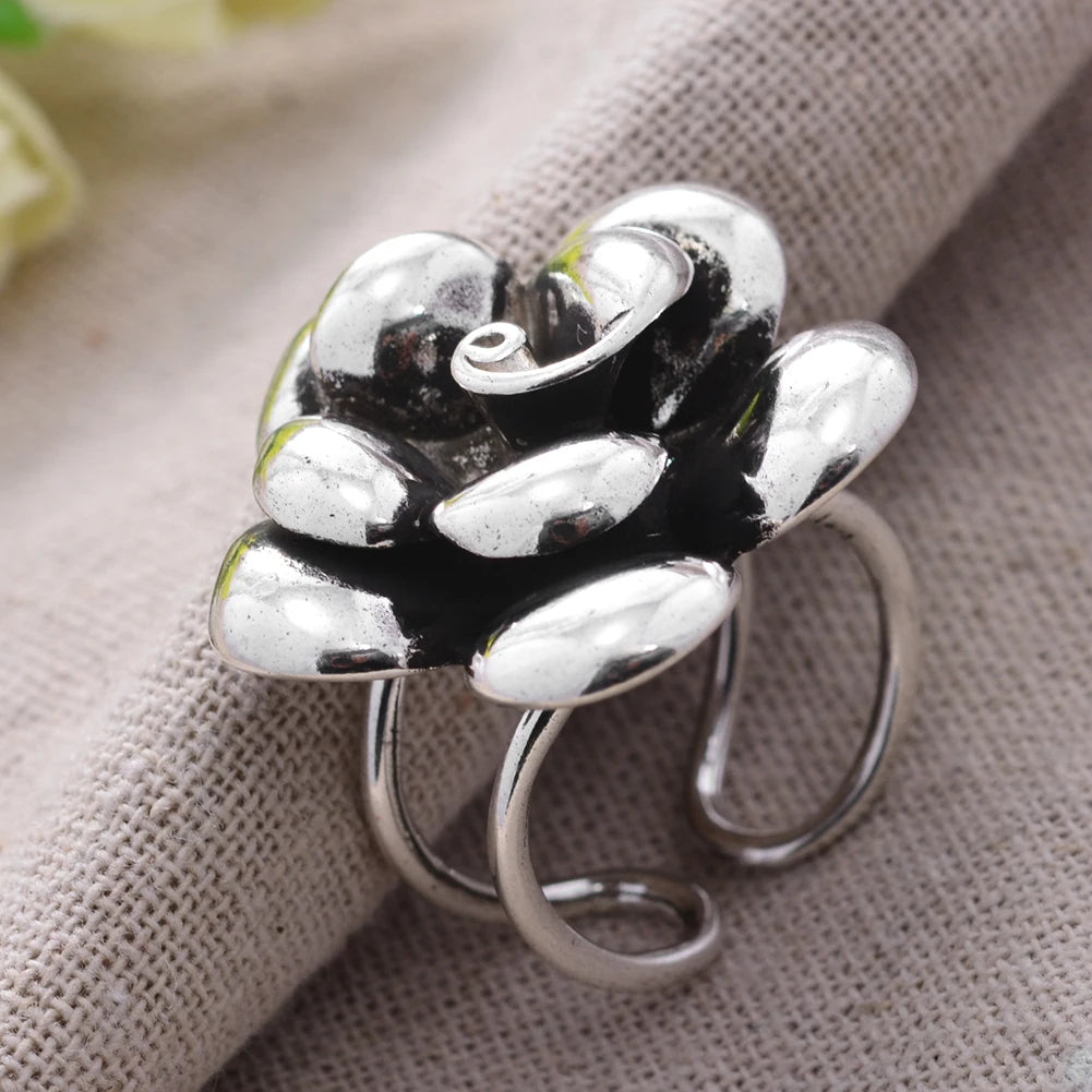Exaggerate Big Flower Thai Silver Ladies Party Ring