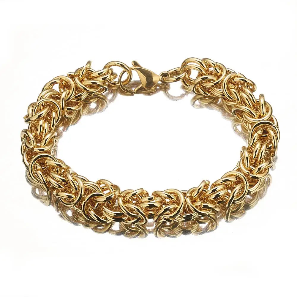 Stainless Steel Gold Color Round Circle Byzantine Link Chain