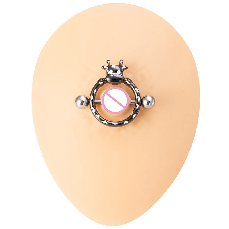 1Pair Stainless Steel Nipple Piercing Bar Crystal Breast Piercing Jewelry Heart Sexy Nipple Rings Shield Cover Barbell Women 14G