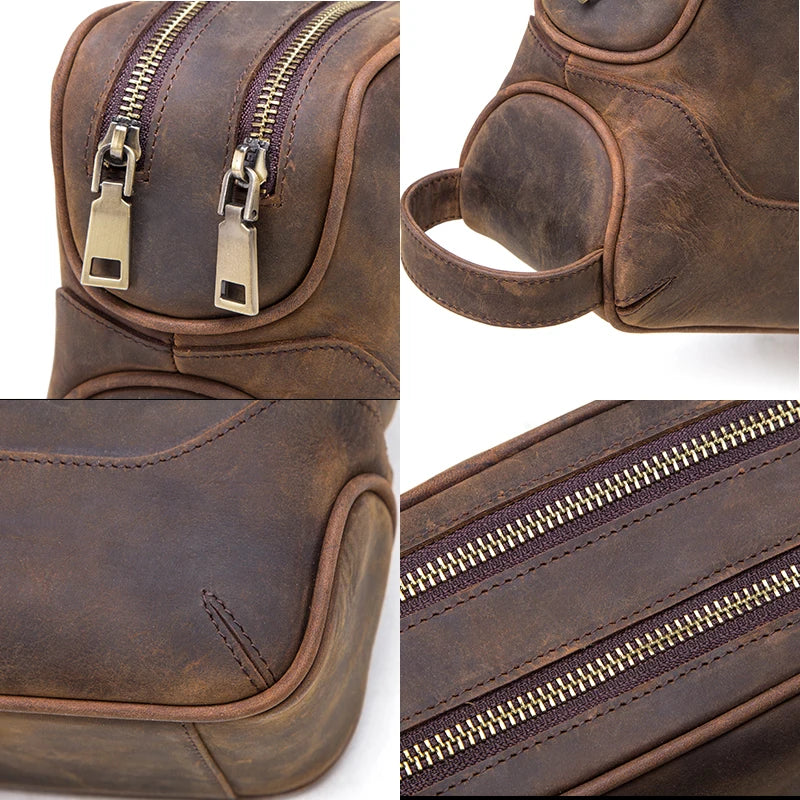Personalized Genuine Leather Cosmetic Bag Men Luxury Large