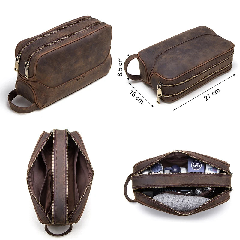 Personalized Genuine Leather Cosmetic Bag Men Luxury Large