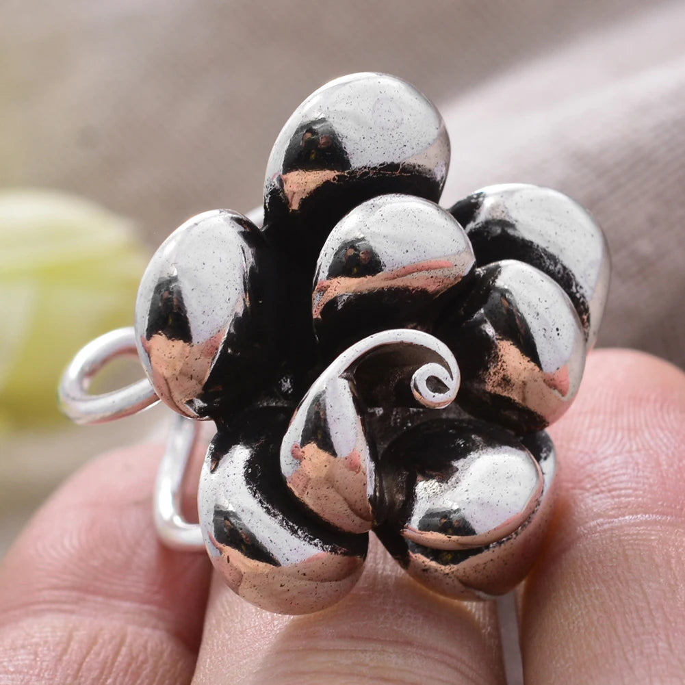 Exaggerate Big Flower Thai Silver Ladies Party Ring