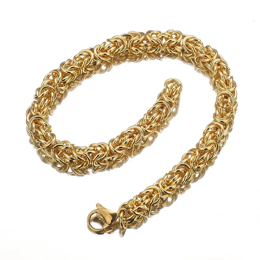 Stainless Steel Gold Color Round Circle Byzantine Link Chain