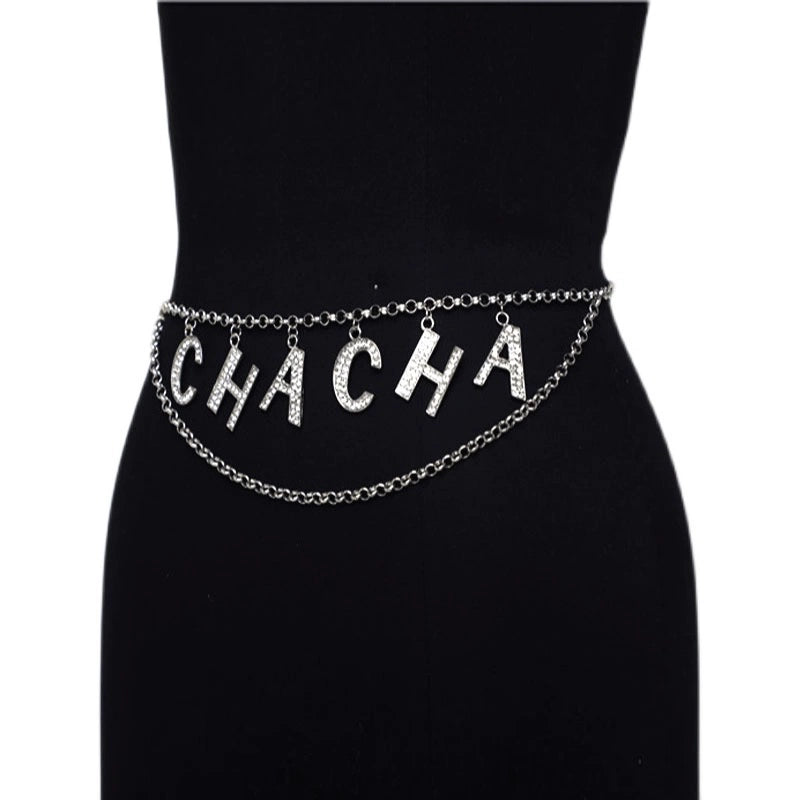 Classic Style Letter Metal Women's Tassel Rhinestone Waist Chain