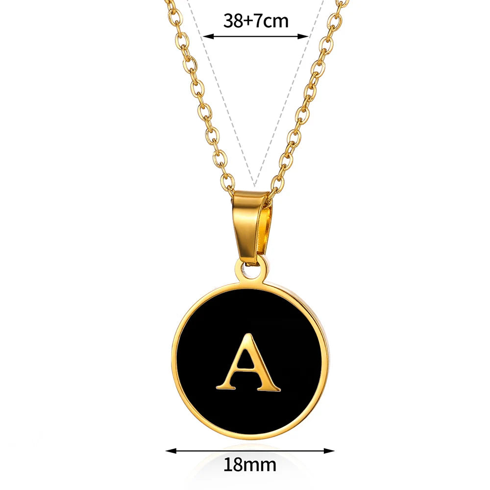 Women Gold Color Stainless Steel Round Couple Alphabet A-Z Pendant