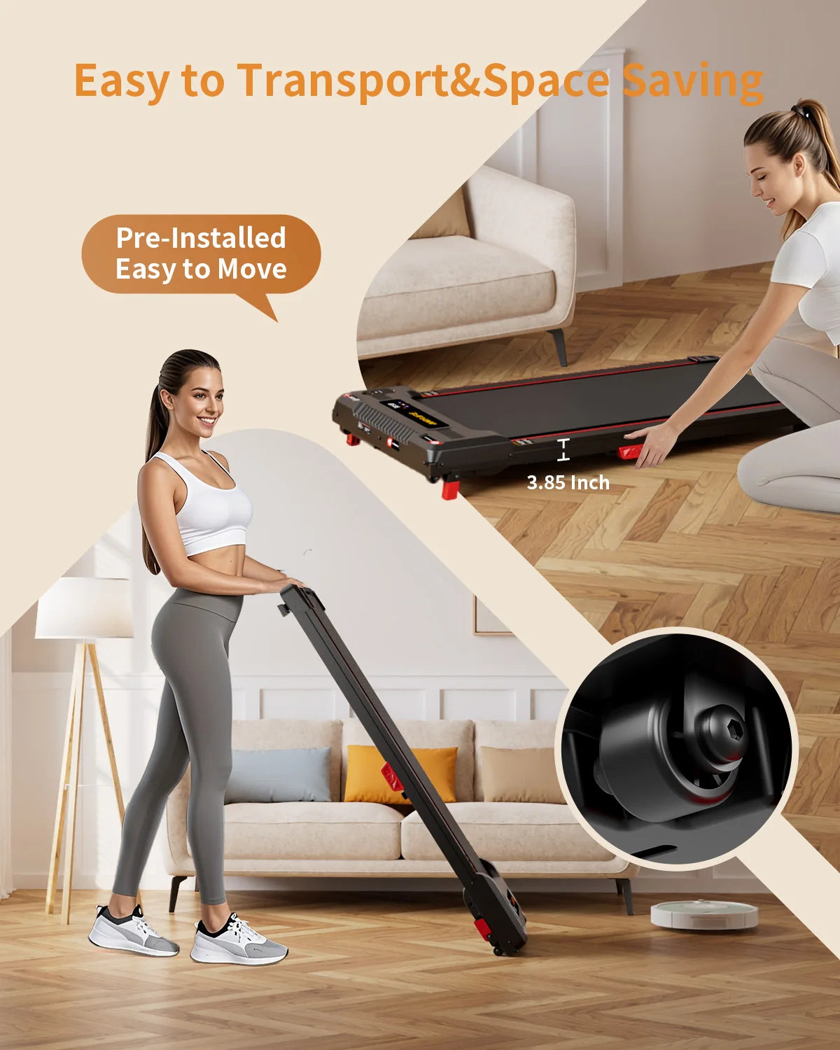 Under Desk Treadmill, Incline Walking Pad 2.5HP Portable Treadmills for Home
