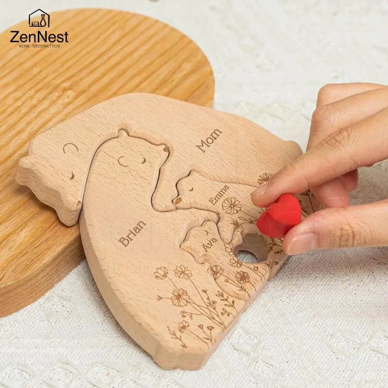 Little Bear Family Personalized Name Puzzles, Thanksgiving Christmas Gifts,