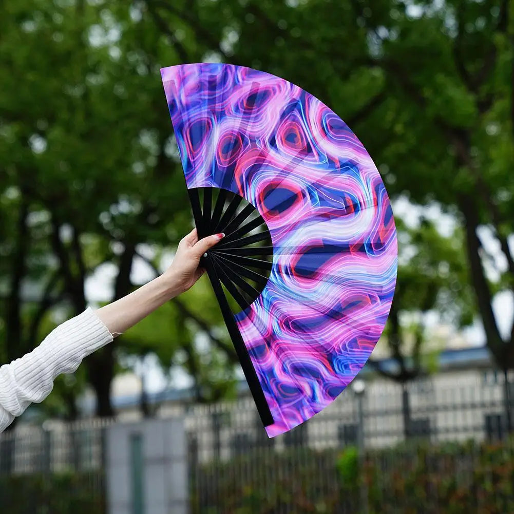 Large Folding Hand Rave Fan Gradient Colorful Reflective Foldable
