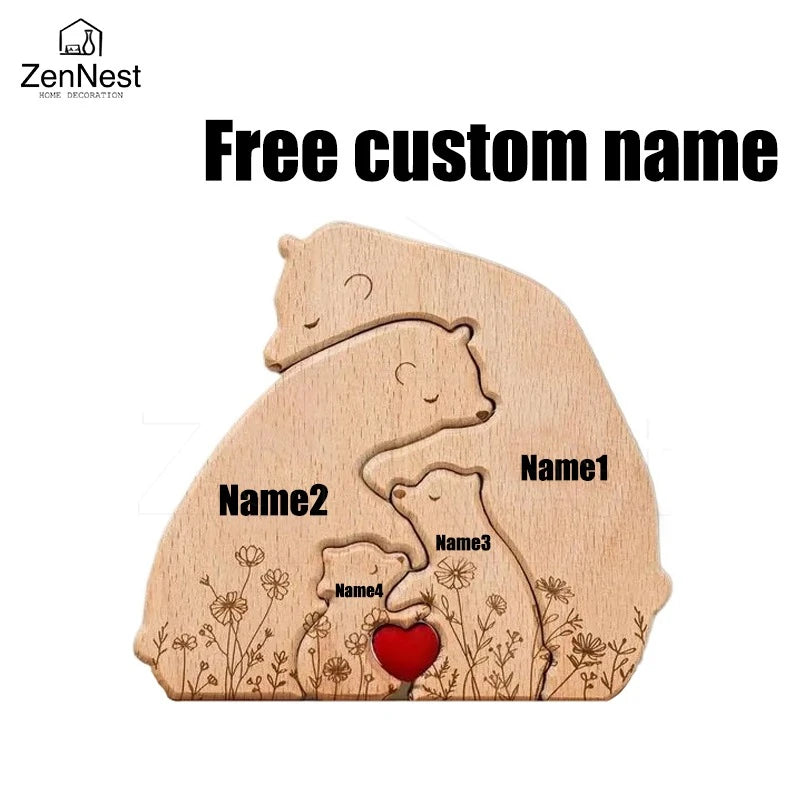 Little Bear Family Personalized Name Puzzles, Thanksgiving Christmas Gifts,