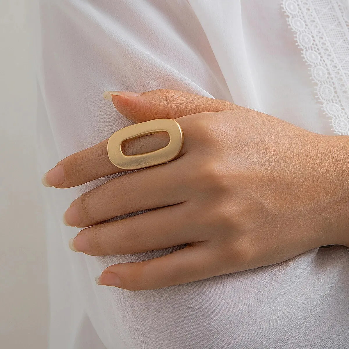 Exaggerated Big Hollow Out Geometric Oval Rings for Women Adjustable