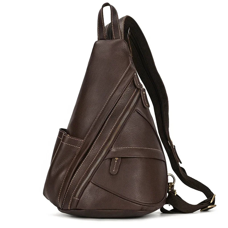 New Fashion Men's Leather Single Shoulder Backpack Real Cowskin Chest Bag Crossbody Bag Backpacks For Man Male Anti Theft Men
