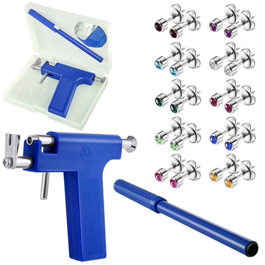 Professional Ear Piercing Tool Set with 10pairs Crystal Stud Earring