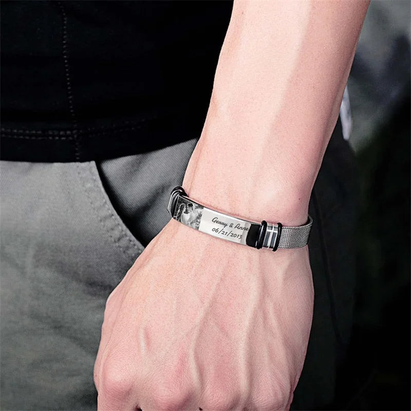 Customized Men's Bracelet with Photo Text Name Personalized Gifts