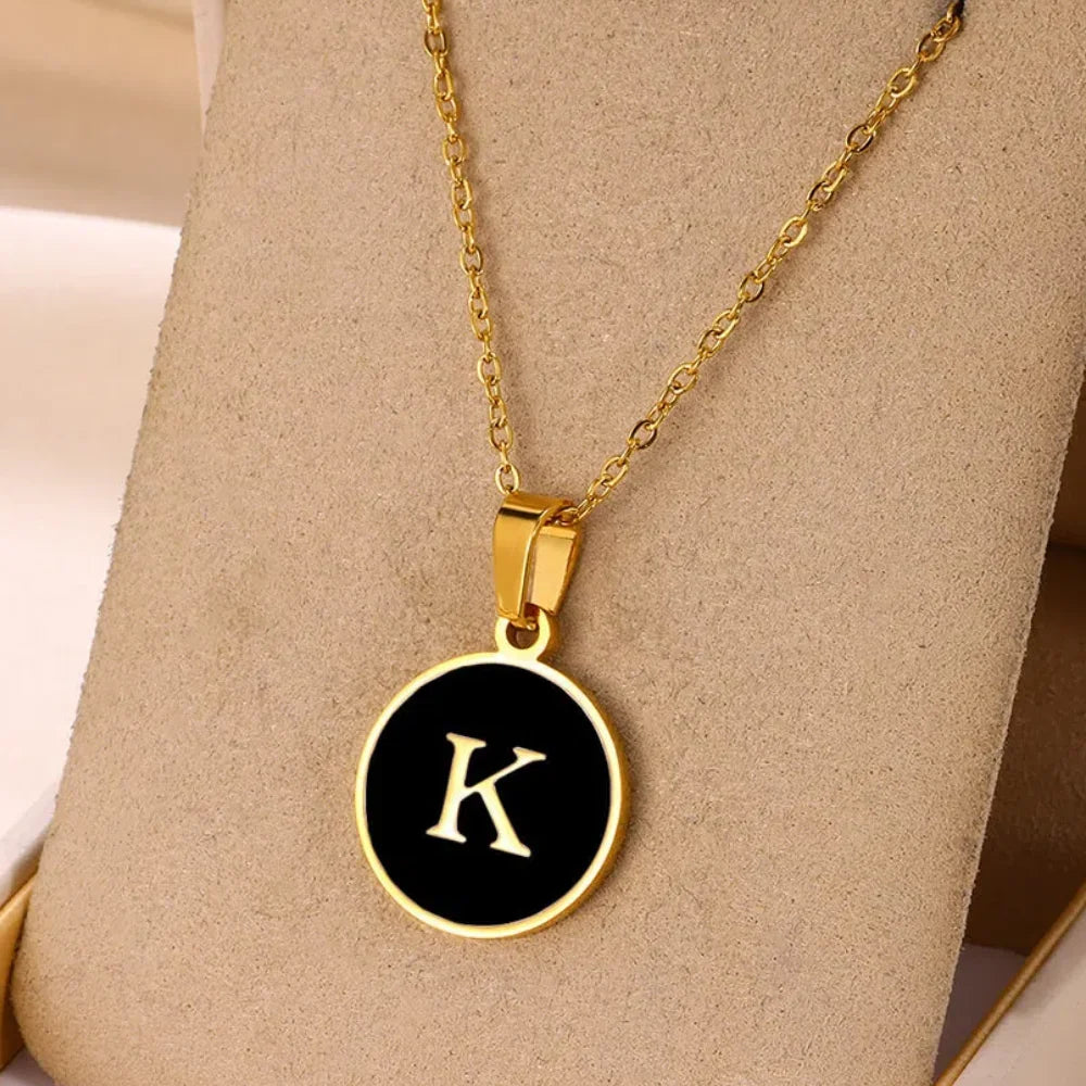 Women Gold Color Stainless Steel Round Couple Alphabet A-Z Pendant