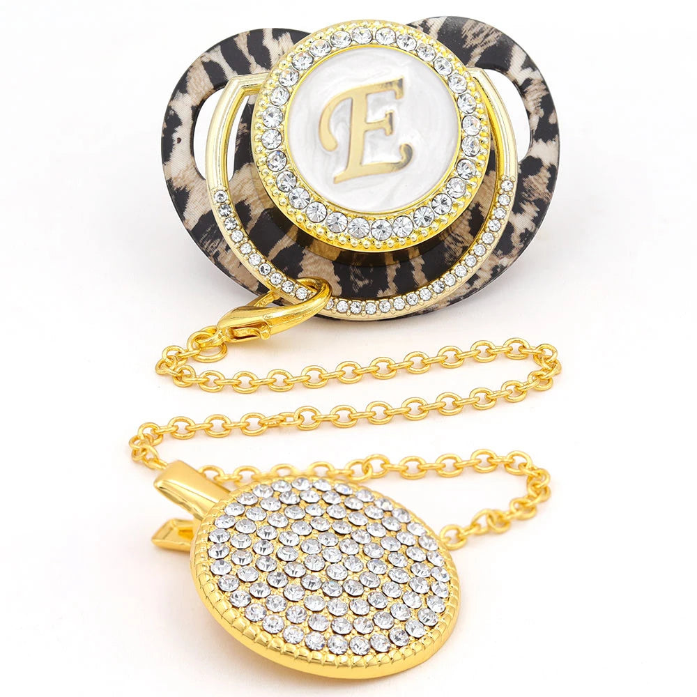 Leopard Gold Pacifier Clip 24 Name Initial Letter BPA Free Silicone Infant -🔥 - Buy One get One