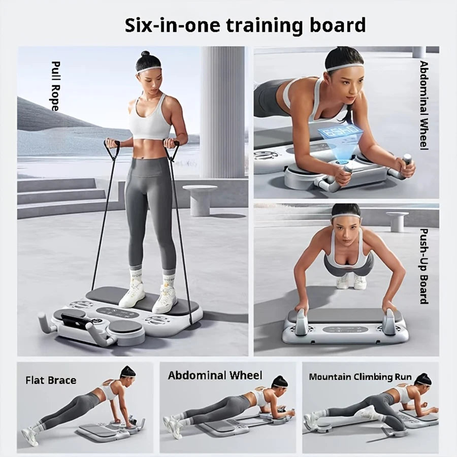 ABS 6-in-1 Multi-Purpose Pilates and Abdominal Training Board Set with Resistance Band, Ab Roller, Push-Up Board, Counter