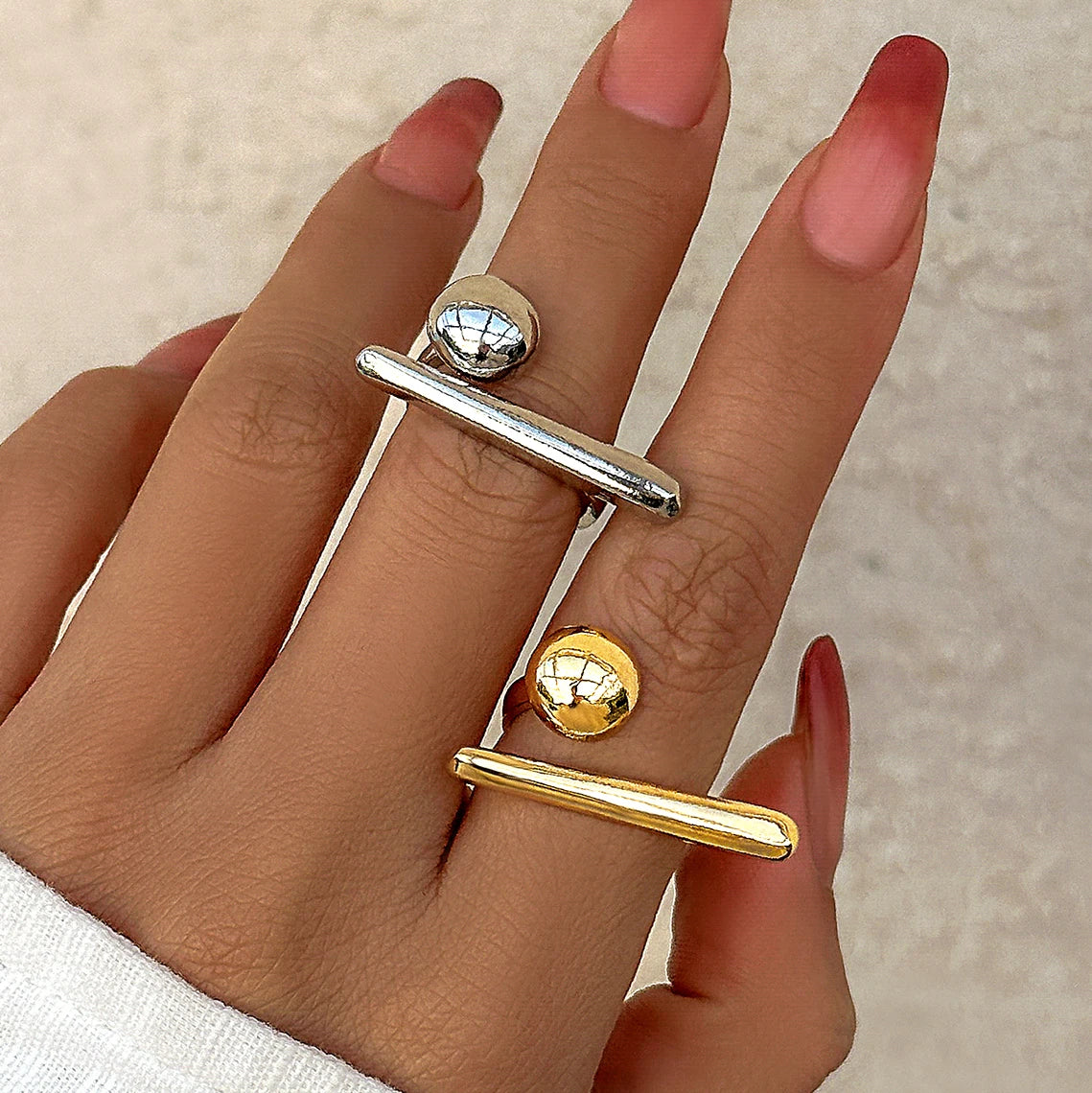 Creative Irregular Geometric Tiny Ball Open Ring for Women