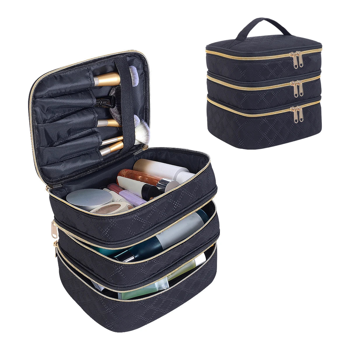 3-Layer Large Quilted Makeup Bag Organizer with Handles - Buy One Get One Free🔥
