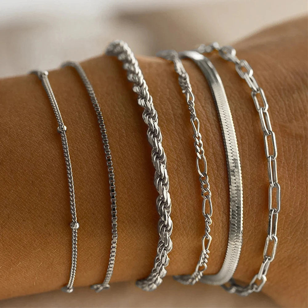 4PCS/Set Fashionable Snake Imitation Gemstone Bangle Rhinestone Full Metal Bracelet Set for W