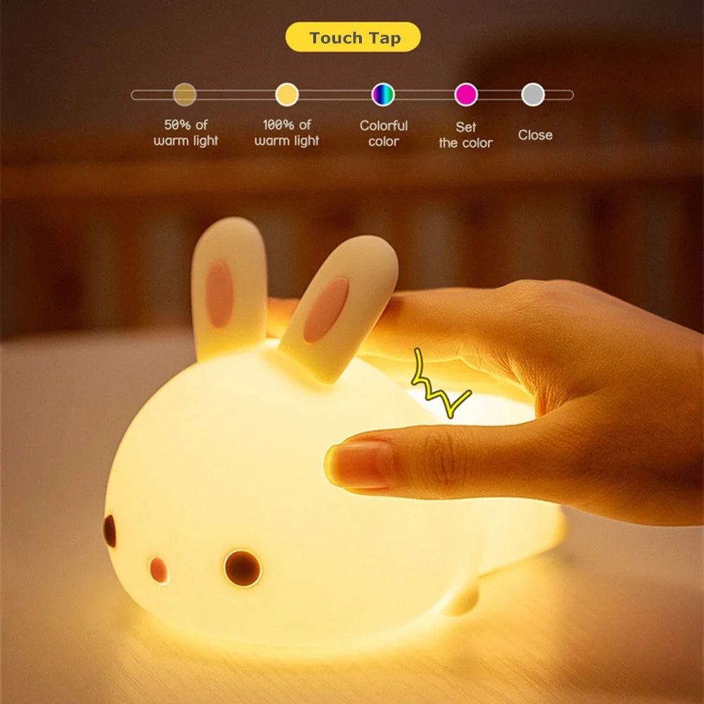 LED Rabbit Night Light 16 Colors USB Rechargeable Silicone Bunny
