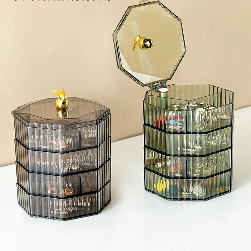 Rotating Jewelry Storage Box Makeup Storage Rack Bracelet Earring with Cover