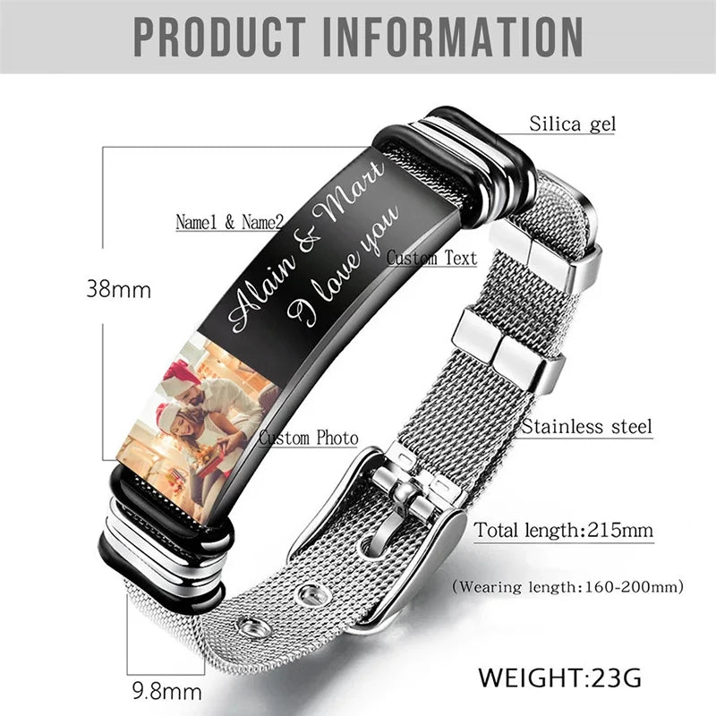 Customized Men's Bracelet with Photo Text Name Personalized Gifts