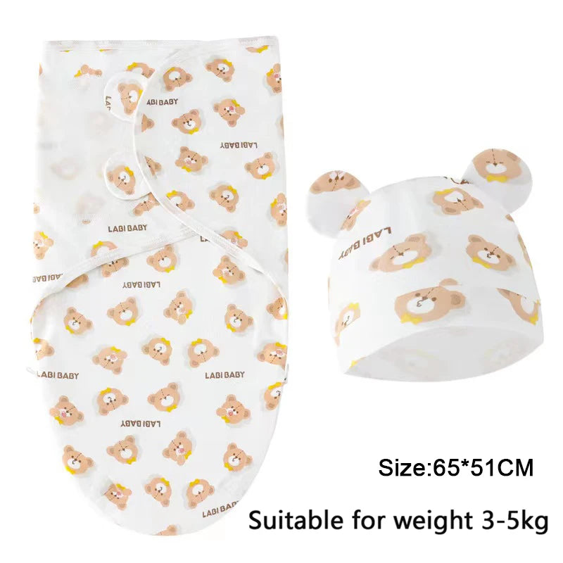 Baby Blanket Hat Set Cartoon Printed Cotton Newborn 0-6 Months
