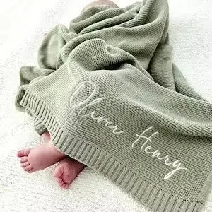 Personalized Name Baby Knitted Blanket Cotton 100x80cm