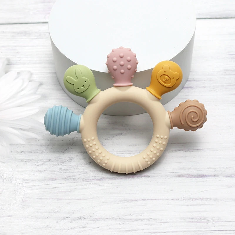 multicolor Silicone Baby Ring Teether Anxiety Teething Toys 0-12 Months