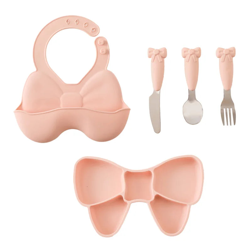Baby Tableware Set BPA Free Silicone Food Plate Stainless