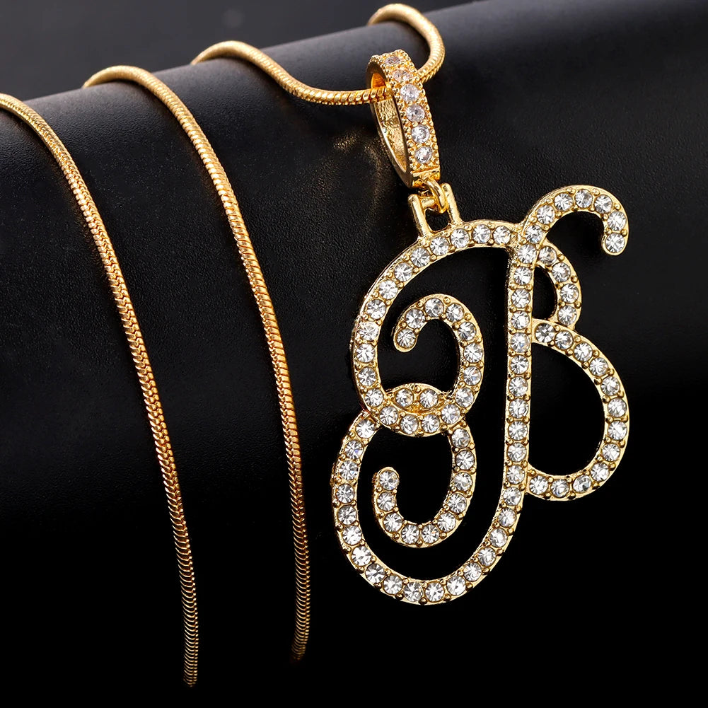A-Z Cursive Initial Letter Name Pendant Necklace For Women
