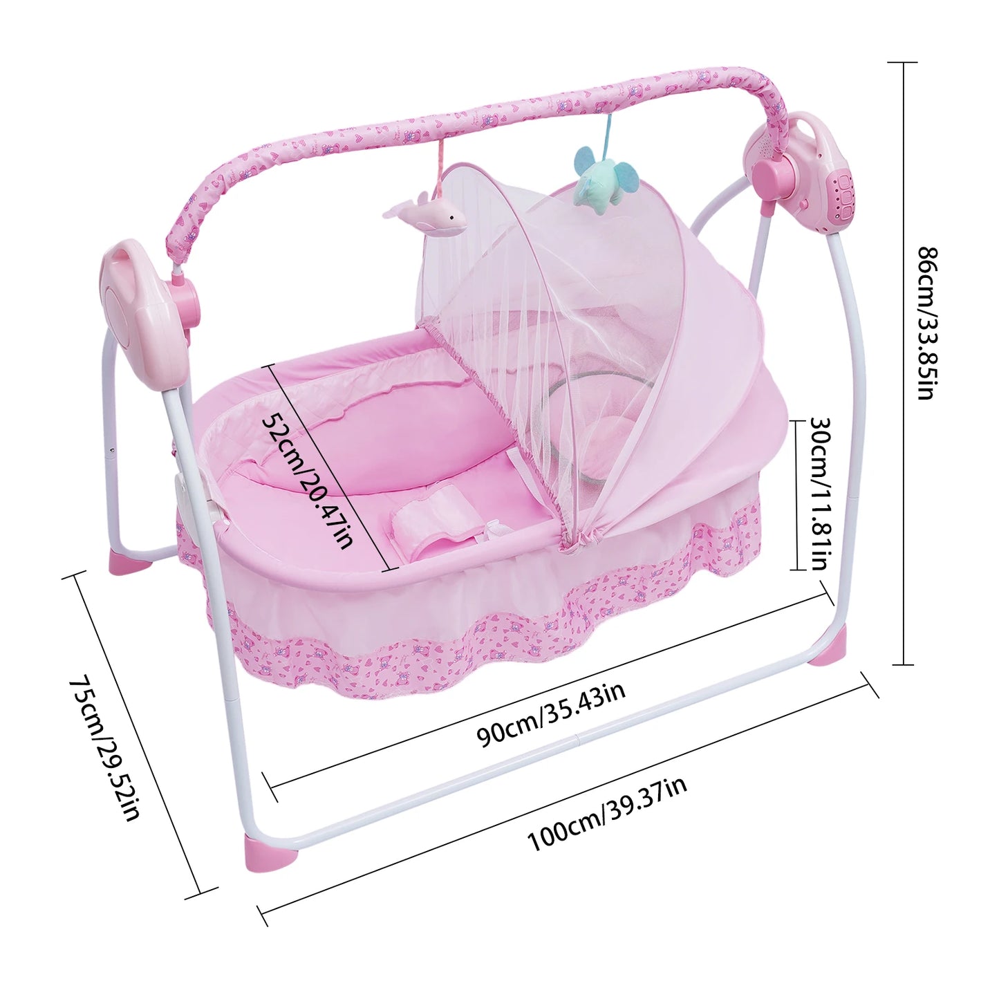 5 Gears Electric Baby Crib Cradle Bluetooth Auto-Swing Rocking Bassinet