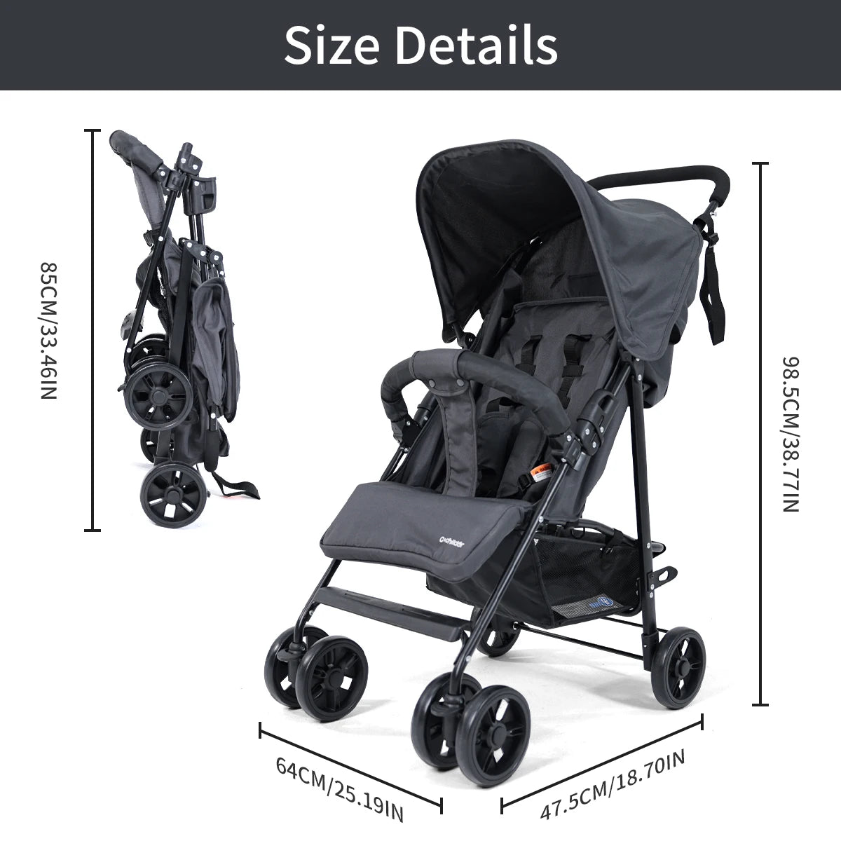 2-in-1 baby stroller, foldable, with sunshade included |