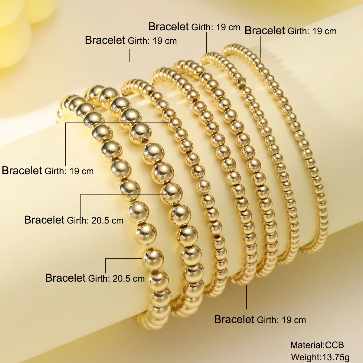 7 Pcs/Set Vintage Handmade Gold Color Beads Bracelets Set -