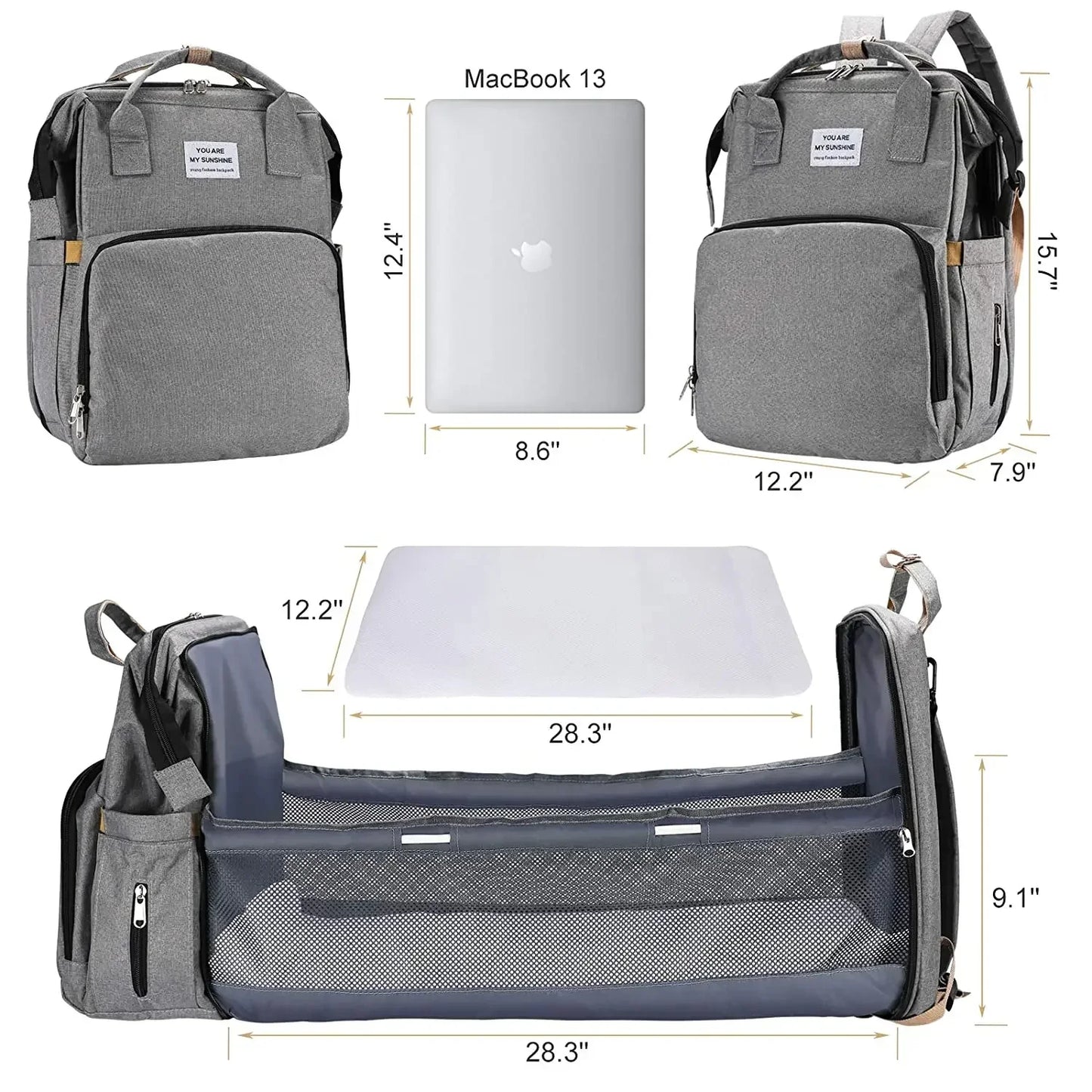 Foldable Diaper Bag Baby Bed Bags Crib Travel Backpack with Changing Station