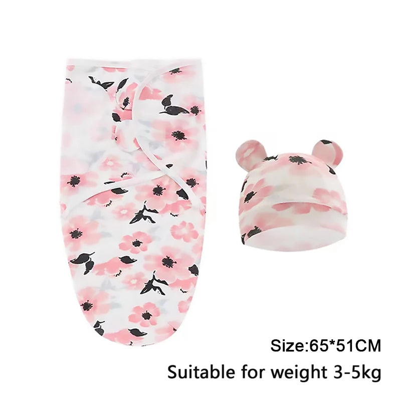Baby Blanket Hat Set Cartoon Printed Cotton Newborn 0-6 Months