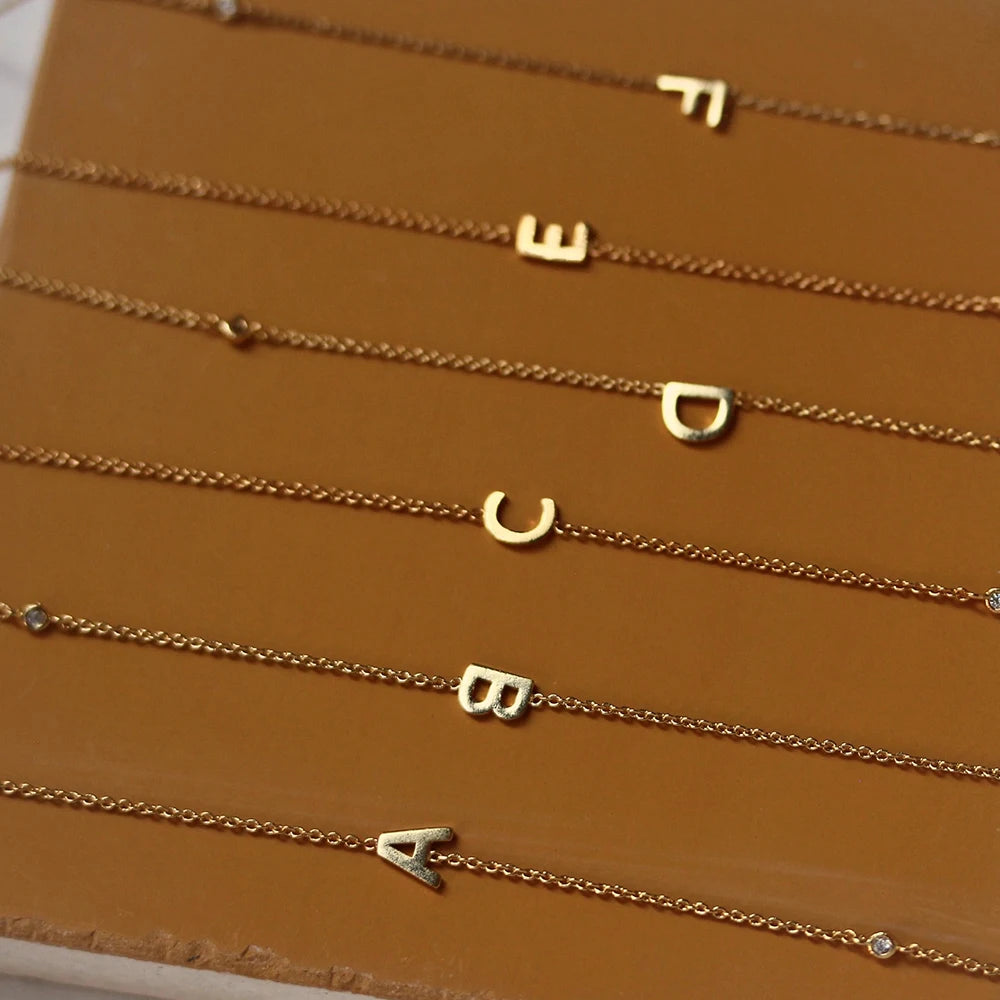 925 Sterling Silver covered with 18k plated gold Dainty Initial Necklace - Free Shipping