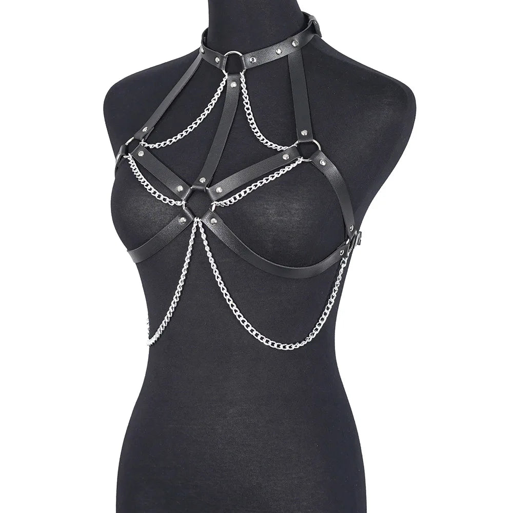 Sexy Corset Chains Belt Leather Lingerie Chest Harness